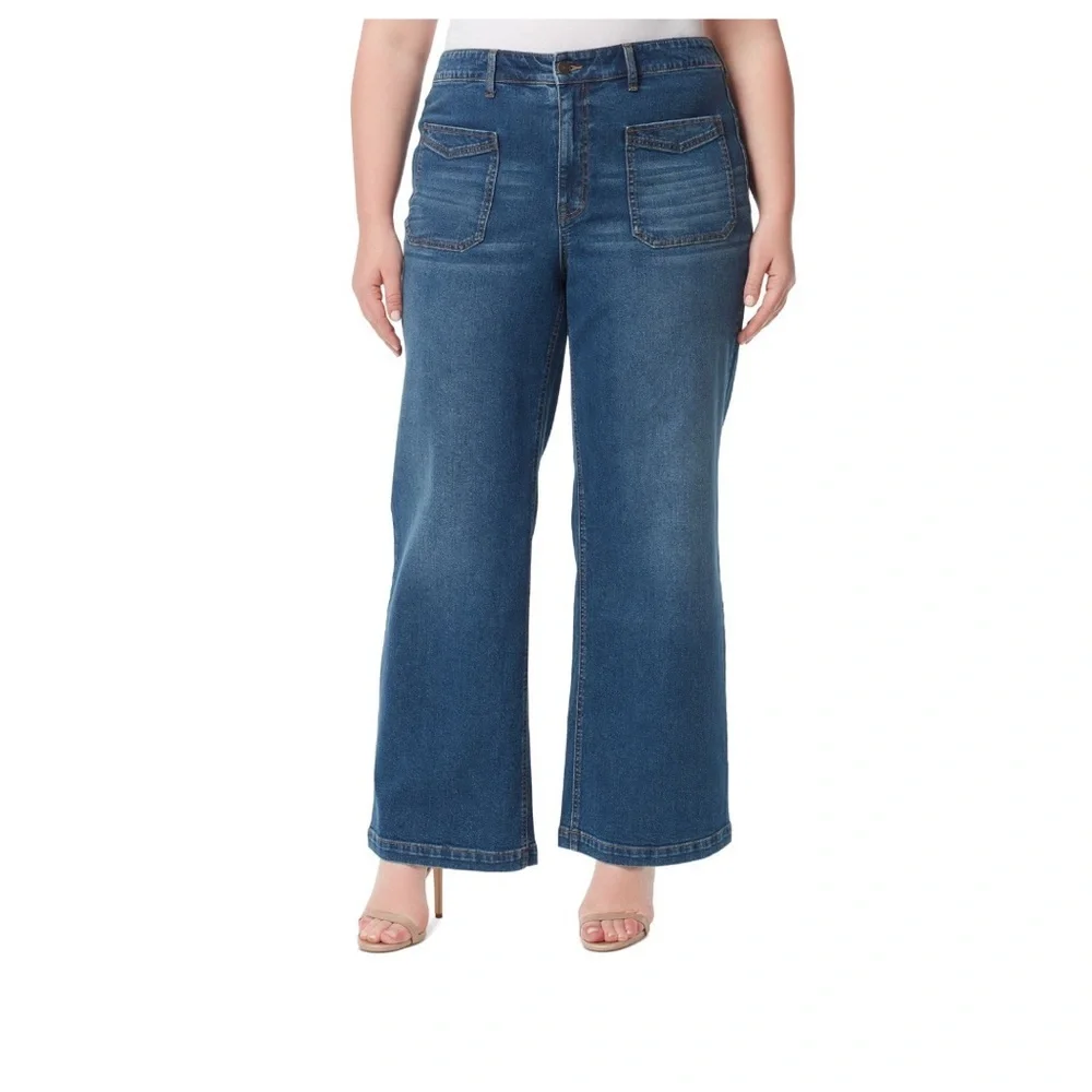 Jessica Simpson Tease High Rise Wide Leg Jeans Patch Pocket Plus Size 18 W
